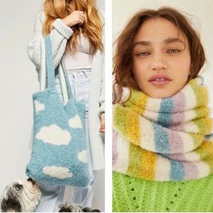 New Free people sky ciel tote and scarf set one size blue and multicolor scarf